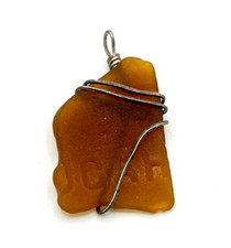 Vintage Sterling Silver Wire Wrapped Brown Sea Glass Pendant