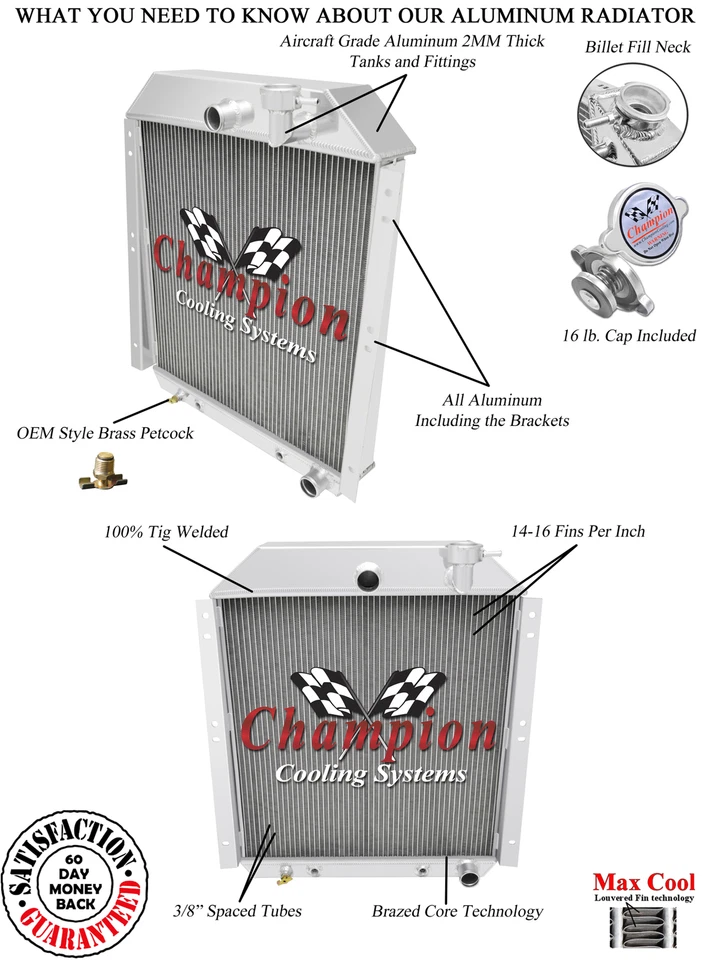 4 Row Kool Champion Radiator for 1947 48 49 50 51 52 53 1954 GMC Truck L6 Engine Foto 3 de 4