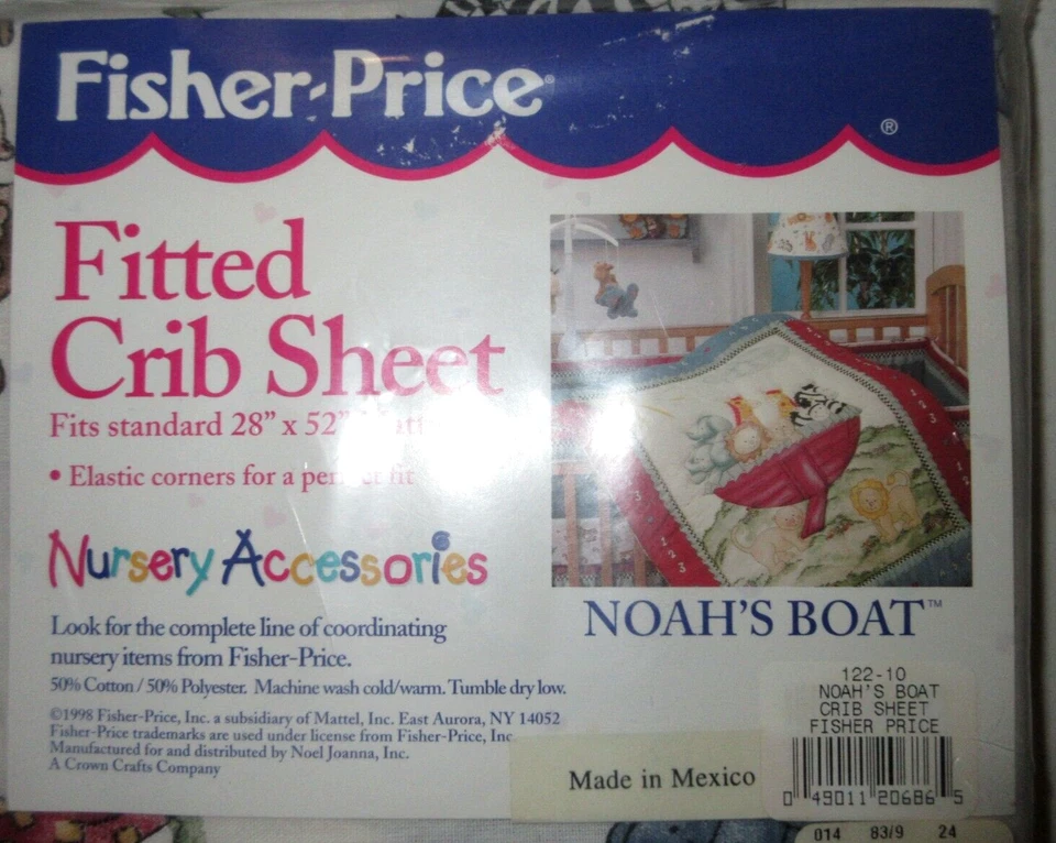 NUEVO Fisher Price Arca de Noé Barco Sábana de Cuna Ajustable De Colección 1998 Nuevo en Paquete Foto 4 de 4