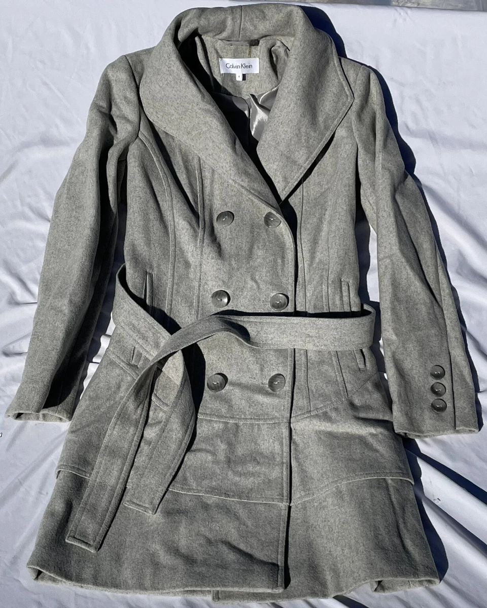 Calvin Klein Wool Blend Coat Womens Sz. 4 Gray Double Breasted Pea Coat