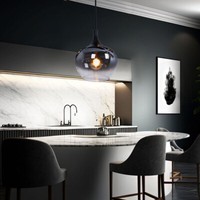 HäNgelampe Pendelleuchte Wohnzimmerlampe Glasschirm Rauchfarben Schwarz H 120 Cm
