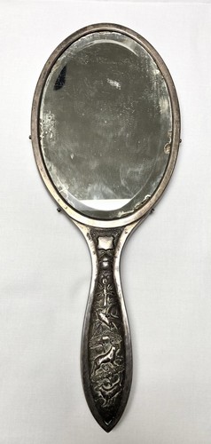 Antique African Animal Theme Silver Hand Mirror - Picture 9 of 9
