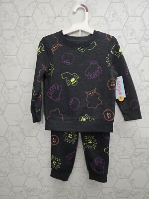 Toddler Boys Ghost Monster Halloween Fleece Crewneck and Jogger Pants Set 3T, 4T