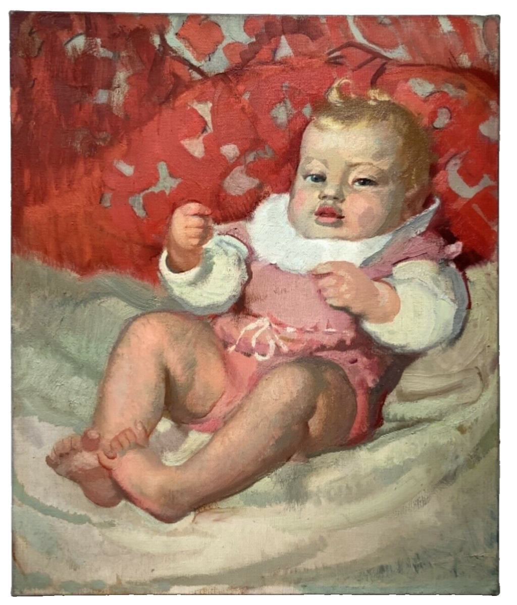 French Impressionist -Oil on Canvas - Portrait of a Baby Child