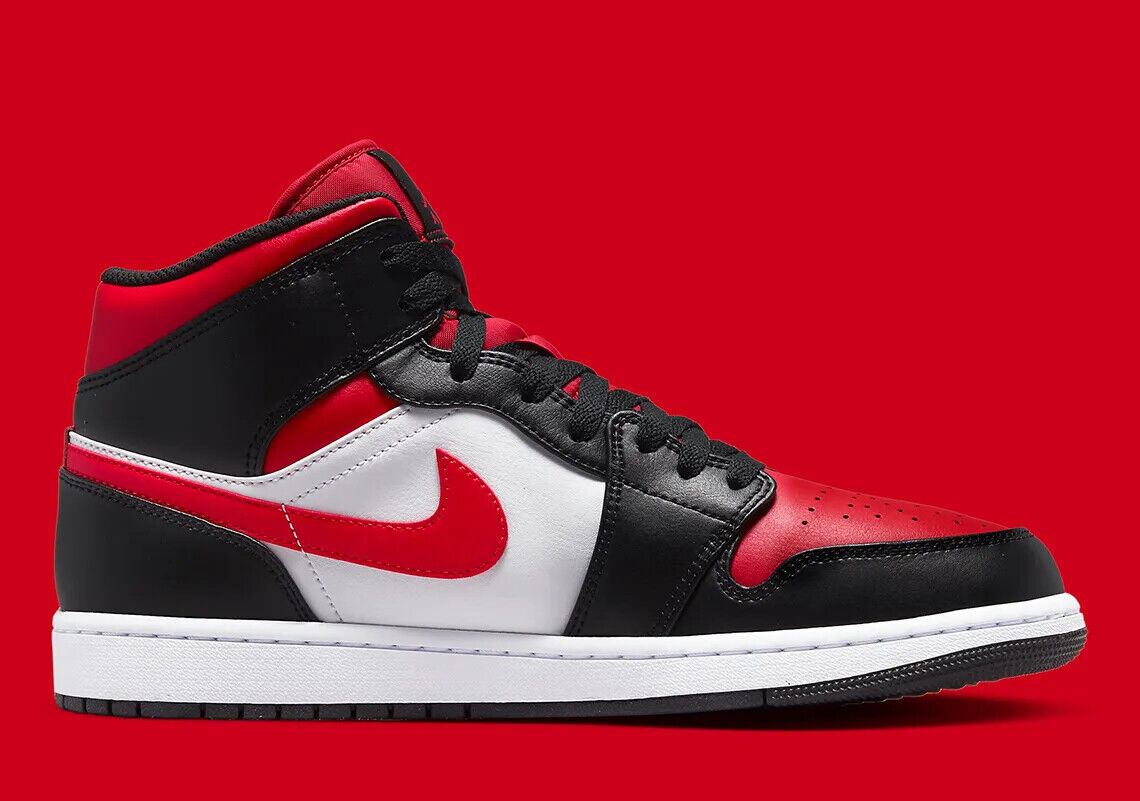 Nike Air Jordan 1 Mid Black Red White 554724-079 Men's & GS Nike Air Jordan 1 Mid Black Red White 554724-079 Men's & GS