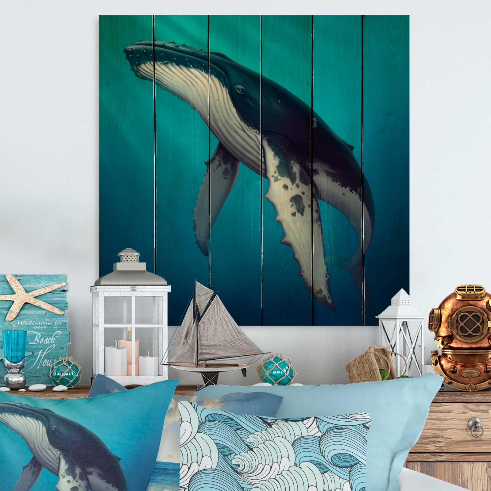 Designart 'Whale In The Ocean II' Nautical & Coastal Wood