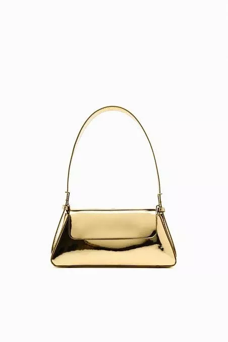 ZARA NEW MINIMALIST Shoulder BAG W FLAP Metallic Mirrored SILVER GOLD 6527 010