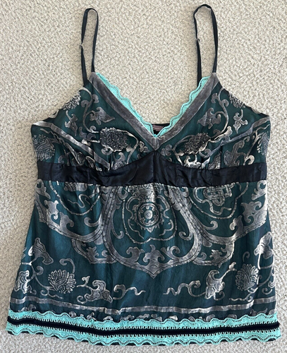 Hale Bob Silk Top size Medium Beaded Burnout Cami Fairy Fairycore Boho Festival