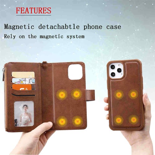 For iPhone 12 11 Pro Max SE 8 7 6s Magnetic Detachable Wallet Leather Case Cover - Picture 3 of 55