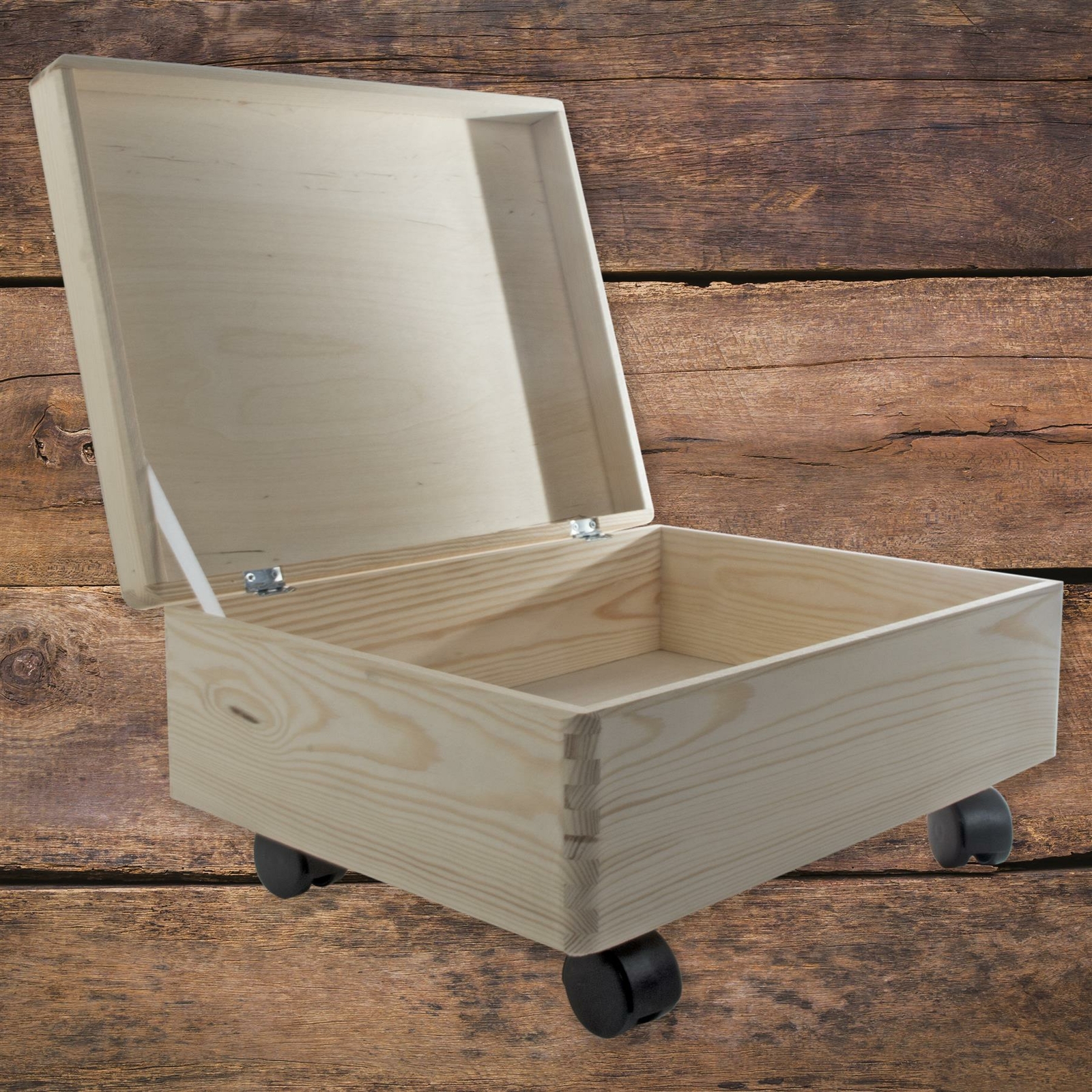 Large Underbed Wooden Keepsake Chest Lidded Storage on Wheels|40 x 30 x 19 cm