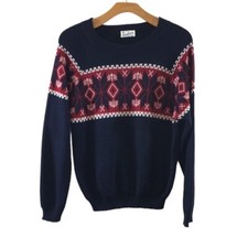 Vintage Sportswear Navy Fair Isle Knit Sweater Mens Medium Acrylic Pullover