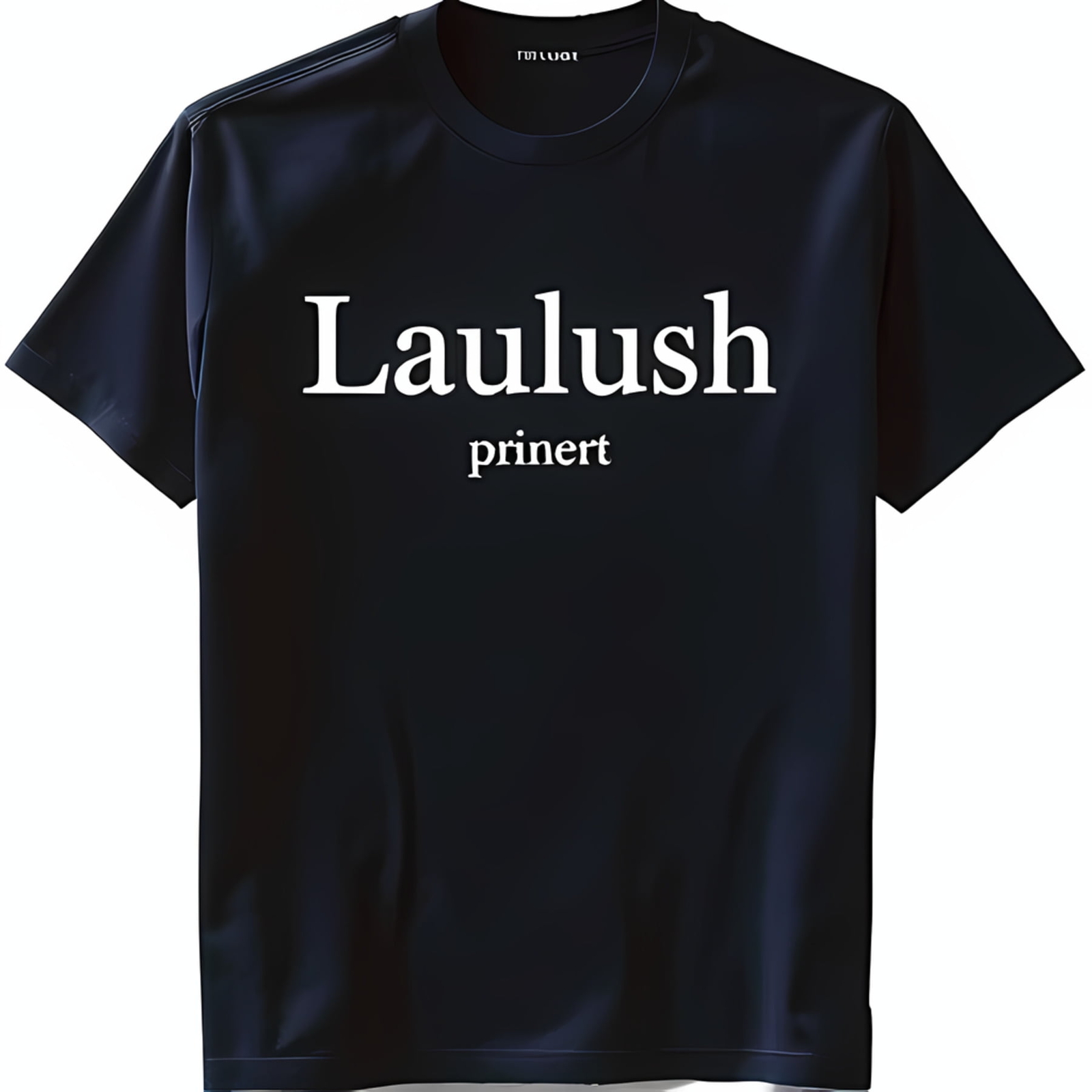 Dark Blue Neck T-Shirt with Bold 'Laulush' Print & 'prinert' Design Short Sleeve