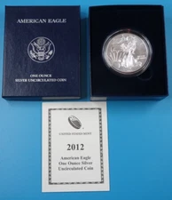 2012-W American Silver Eagle Burnished 1 oz .999 US Mint $1 Coin OGP Box & COA