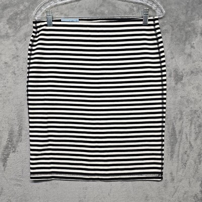 Old Navy Skirt Womens Medium White Black Stripe Knit Pencil Elastic Waist 