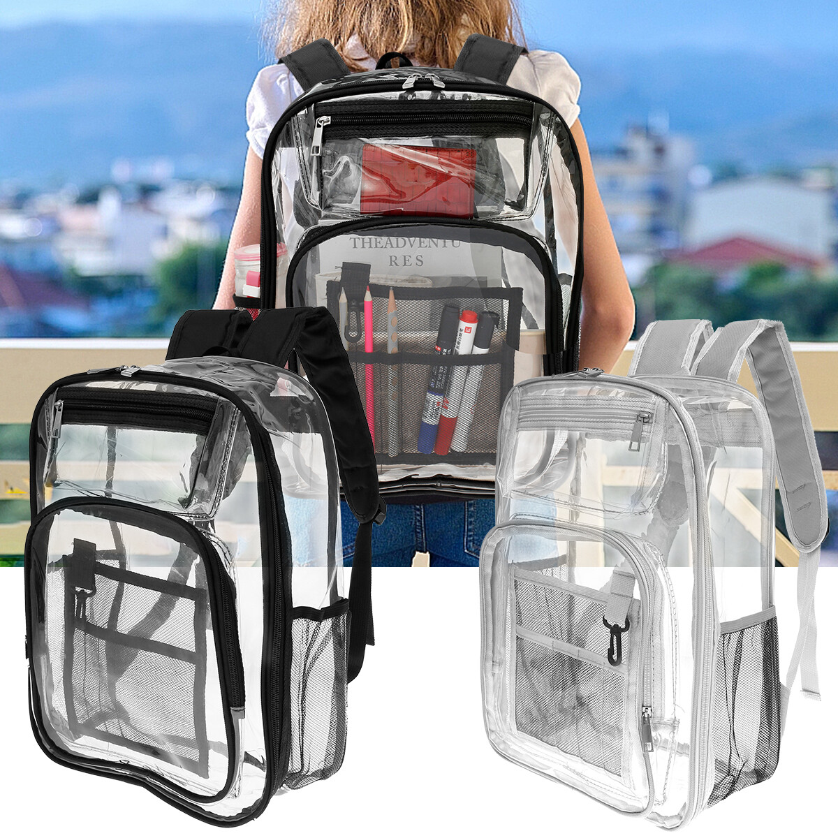 Clear Backpack Large Capacity Transparent School Bag with Multiple Pockets KT