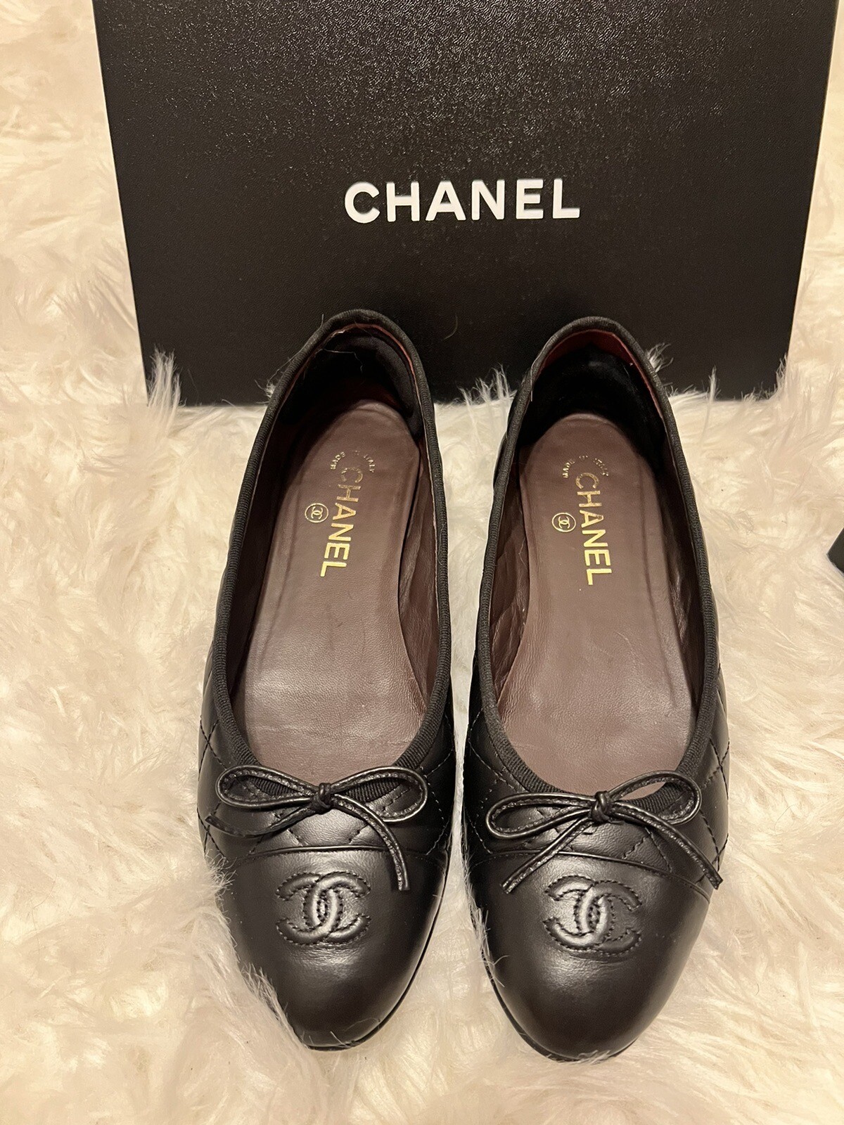 CHANEL Ballet Flats Quilted Calfskin Black 40 Gem