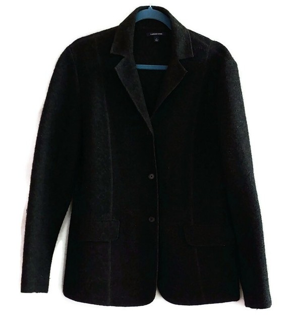 Lands End Womens Charcoal Gray Boiled Wool Button Front Blazer Jacket