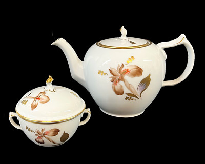 2pc Royal Copenhagen Brown Iris Teapot Sugar Bowl