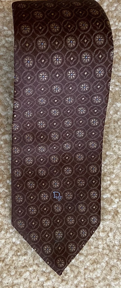 Corbata Christian Dior mezcla seda marrón azul detalles 55” longitud hecha en EE. UU. Foto 3 de 4