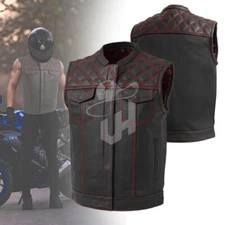 Anaaz Touring Vest Men Motorbike Leather Waistcoat Red Biker Motorcycle Vests