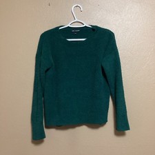 Cable Gauge Green Solid Knit Crew Neck Long Sleeve Pullover Sweater M