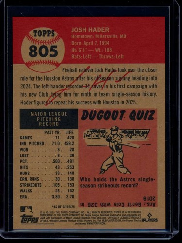 2025 Topps Living Set #805 Josh Hader Card (Qty) - Picture 2 of 2