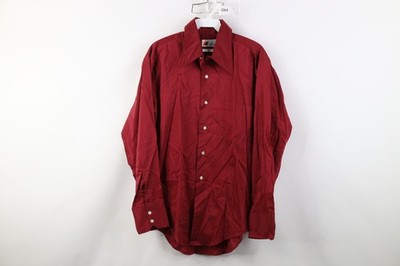 Vtg 60s 70s Streetwear Mens 15.5 34 Silky Dagger Collar Button Shirt Red USA