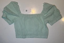 Elodie - Gingham Mint - Cropped Tie Blouse - SIZE L - New With Tags!
