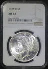 1926 D Peace Silver Dollar NGC MS62 Better Date Well Struck Lustrous Coin