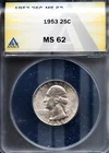 1953 25c Silver Washington Quarter MS 62 ANACS # 7914131 + Bonus