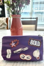 Clinique Cosmetic Makeup Bag Purple Mascara Sleep Mask Graphic Zippered NWT