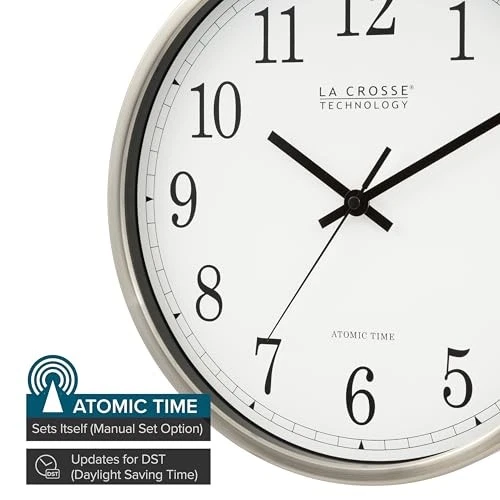 La Crosse Technology WT-3126B 12-Inch Atomic Analog Wall Clock, Aluminum - Image 2 of 4