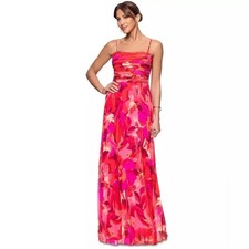 Xscape Fuchsia Multi Chiffon Sleeveless Pleat-Front Gown Size 6 $179