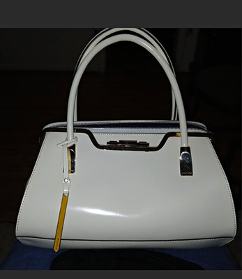 Cromia White Satchel Top Handle Bag Gold Hardware Zip Detachable Strap Lined