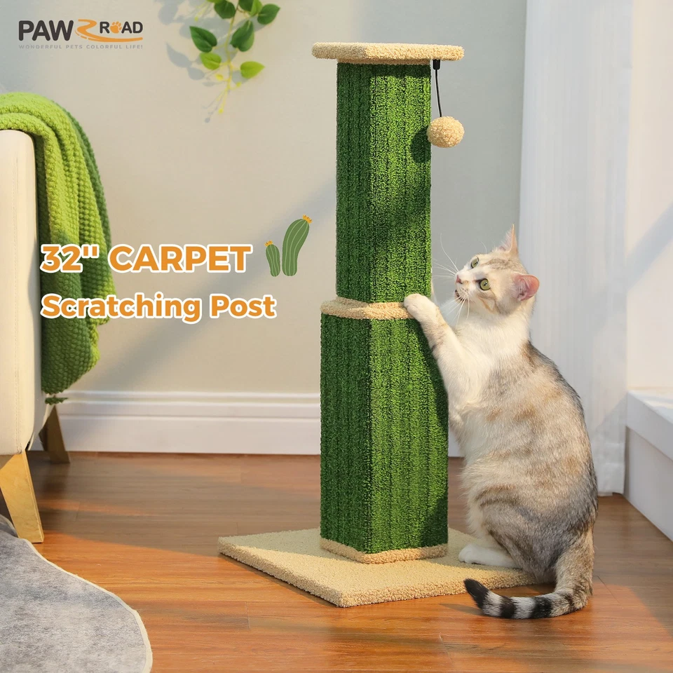 Poste rascador PAWZ Road 32" grande Ultimate Cat con base de sisal tejida juguetes de bola Foto 4 de 4