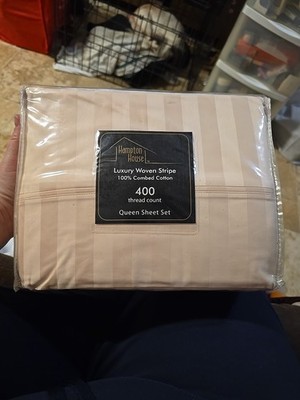 Hampton House Luxury Woven Stripe 100% Combed Cotton Queen Size Peach Color New
