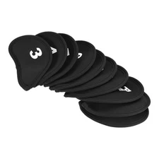 10Pack Golf Club Iron Head Covers Number Tag 3-9 PW/SW/A Waterproof Sleeve Black