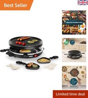 Versatile Raclette Grill with 6 Non-Stick Pans – 240°C Max and Dishwasher Safe