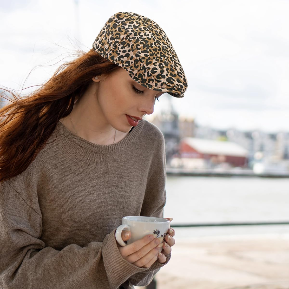 Women\'s Leopard Print Beret Hat Retro Newsboy Ivy Cap Cabbie Flat Cap Pink Women main image 2