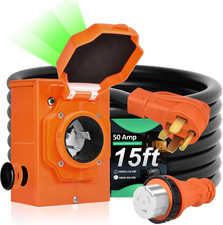 50 Amp Generator Cord and Power Inlet Box Kit, 15FT RV Extension Cord NEMA 14-50