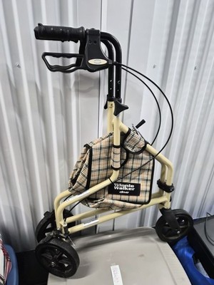 Drive Winnie Lite Supreme 3 Wheel Rollator Handbrakes Foldaway Beige Plaid Bag