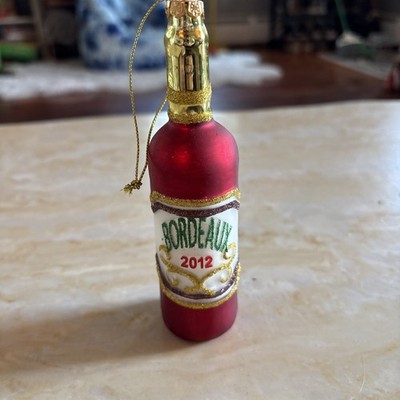 6'' Bordeaux 2012  Wine Bottle Hand Blown Glass Christmas Ornament