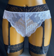 M&S Vintage Knickers/Panties: White Slippery Glossy Nylon Embroidered, UK 16