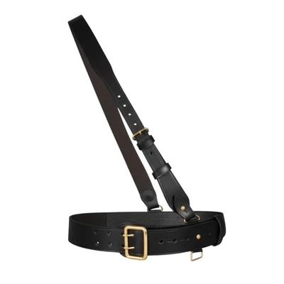 Golden Brass Buckle Sam Browne Belt Black Genuine Leather Military Uniform Belt. - Image 1 of 4