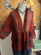 Vintage 80s Banjara Kimono 100 Silk Short-sleeved Rust Asian Geisha Topper One