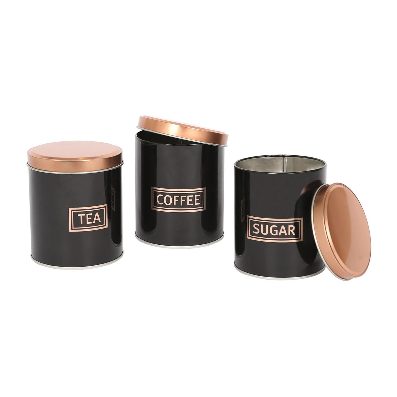 Harbour Housewares Unisex Black 3Pc Tea Coffee Sugar Canisters Set In - Image 3