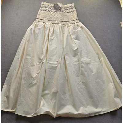 EB Luxe Los Angeles Cream Smocked Maxi Dress Cotton sleeveless NWT LS1820 SMALL
