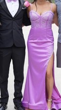 Ava Presley 39214 Size 4 Violet Long Fitted Satin Maxi Slit Prom Dress Juniors