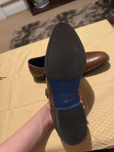 Zapatos de cuero con cinta roja inteligentes para hombre oficina boda brogue formal monje correa zapatos - Imagen 4 de 6