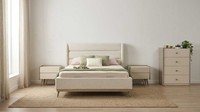 Schlafzimmer Set Beige Modern Luxus Bett Nachttisch Schublade